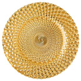 Peacock Glass Charger Plates for Wedding Party Decoration Event Rental Restaurant Grade 13 Inch Large Round Serving Tray Gold Silver Red Blue