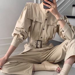 Oversize Long Sleeve High Waist Wide Leg Pants Loose Jumpsuit Women Jumpsuits Rompers Summer Casual Pocket Overalls Playsuit 210417