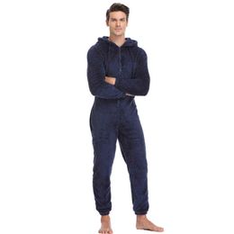 Men Plush Teddy Fleece Pajamas Winter Warm Pyjamas Overall Suits Plus Size Sleepwear Kigurumi Hooded Pajama Sets For Adult Men 211111