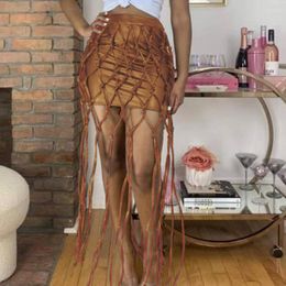 Skirts Spring Summer Fashion Retro Women Sexy Fringed Short Mesh Woven PU Leather Skirt Party Club Bar Mini Bodycon 2021