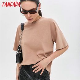 Tangada Women Purple Oversized Cotton T Shirt High Quality Short Sleeve Ladies Casual Tee Street Wear Top 6L25 210623