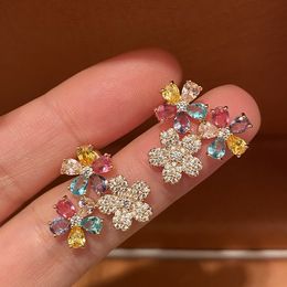 Colorful Tassel Flower Earring Crystal Zircon Exquisite Small For Women Daisy Jewelry Girl Gift Fashion Simple Luxury Brand