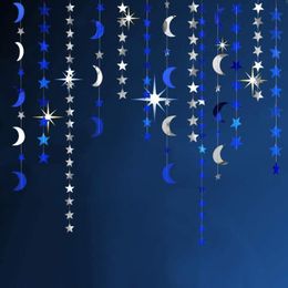 decorações da festa da lua azul Desconto Decoração de festa 2021 Eid Mubarak 4meters Gold Blue Silver Stry Moon Papel Garlands Casamento Evento de Aniversário Ramadan Pendurado Decorações DIY