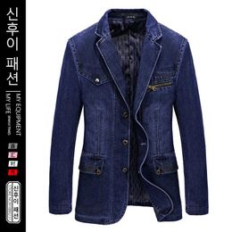 Men's Jackets Multi Pocket Denim Jacket Men Spring Blazer Suits Mens Business Leisure Cowboy Westerner Male Jeans Coat S