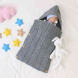 Autumn Winter born Baby Boy Girl Knit Sleeping Bag Clothes Infant Pure Colour Hold Blanket 210429