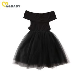 6M-5Y Summer Infant Kid Girl Dress Off Shoulder Vintage Tulle Princess Party Birthday Wedding Black Dresses 210515