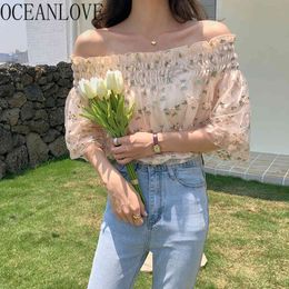 Sweet Blusas Floralemboridery Off Shoulder Blouse Women Elegant Summer Shirt Sexy Slash Neck Ladies Tops 16868 210415