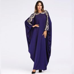 Casual Dresses Over Size Middle East Women Abaya Muslim Dress Batwing Sleeve Kaftan Islamic Arabic Turkish Lace Patchwork Loose Maxi
