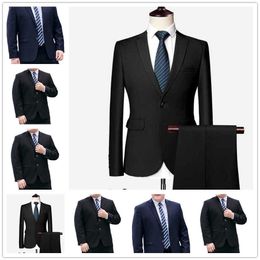 Latest Men Suits Set Black Navy Blue Formal Dress Jacket Pants Slim Fit Business Tuxedo Terno Wedding Party Clothes X0909