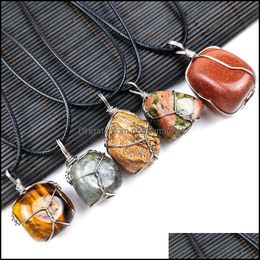 Pendant Necklaces & Pendants Jewellery Irregar Natural Tumbled Stones Alloy Wire Winding Jasper Tiger Eye Labradorite Healing Crystal Gem Diy
