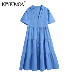 Women Chic Fashion With Panels Button-up Midi Dress Short Turn-up Sleeves Female Dresses Vestidos Mujer 210420