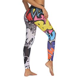 Graffiti Printed Yoga Pants Sports Gym Leggings Running Sweat wear Skinny Workouts Boom Cartoon Dye High Waist Exercise Clothing H1221