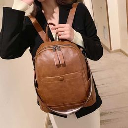 Quality Pu Leather Backpacks for Women Multifunction Backpack Luxury Brand Crossbody Bag Female Solid Colour School Bag Sac a Dos Q0528