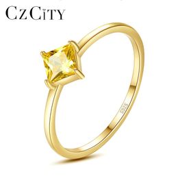 Cluster Rings CZCITY 14k Gold Plated Square CZ For Women Wedding Engagement Fine Jewellery 925 Sterling Silver Promise Anillos Bijoux Gift