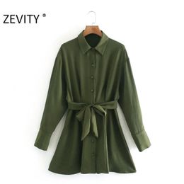 Women Fashion Solid Colour Single Breasted Mini Shirt Dress Female Chic Elastic Waist Bow Tied Sashes Court Vestido DS4610 210420