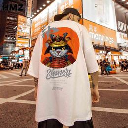 HMZ Hip Hop Tees Chinese Style T-Shirt Harajuku Short Sleeve Loose Men T Shirt Casual Summer Samurai Cat Oversized Male Clothes 210706