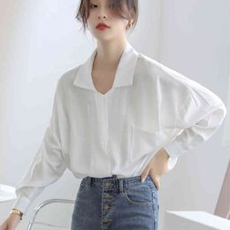 Solid Colour Shirt female design sense niche sun protection Loose temperament hanging chiffon Long-Sleeved Autumn 36C 210420