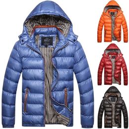 Men's Fashion Thick Parkas Windproof Puffer Hooded Coat Winter Warm Overcoat Slim Fit Zipper Jacket Cotton Tops for 211206