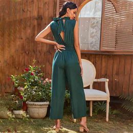 Casual High Waist Women Jumpsuits Wide Leg Female Playsuits Romper Spring Summer Office Ladies Overalls Clothing Rompers 210517