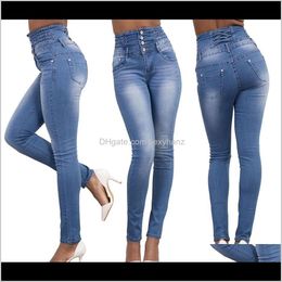 Womens Clothing Apparel Drop Delivery 2021 Autumn Sexy Women High Waisted Stretch Slim Fit Pants Denim Straight Skinny Jeans Black Light Blue
