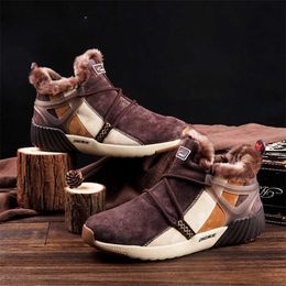 Men Boots Casual Winter Sneakers High Top Leather Vintage Warm Comfortable Plush Snow Ankle Walking Shoes 211229