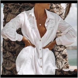 Blouses Shirts Womens Clothing Apparel Drop Delivery 2021 Simplee Sexy White Beach Cover Up Blouse Shirt Summer Tunics Women Long Sleeve Swim