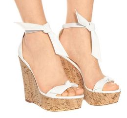 -Moraima SNC White Leather Lace-up High Heel Sandal Summer Open Toe Platform Keilschuhe Frau Aussparungen Gladiator Sandalen