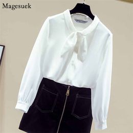 Autumn Elegant Chiffon Blouse Women Korean Casual Office Vintage Cardigan White Shirt Bow Long Sleeve Top Blusa 11598 210512