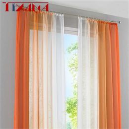 2 Panel Finished Curtain Orange Gradient Tulle For Living Room Bedroom Kitchen Short Coffee D002#42 Pane 211203