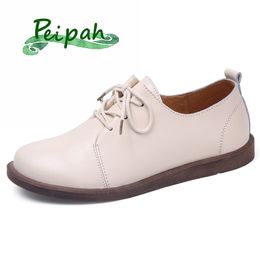 Top Quality Women Oxfords Spring/Autumn Flat Shoes for Women Genuine Leather Casual Flats Ladies Lace Up Solid Chaussure Femme 2021