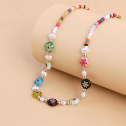 Chokers Boho Flat Glass Beads Charm Choker Necklace For Women Female Statement & Pearl Interval Beaded Chain Neck Fashion Jewellery