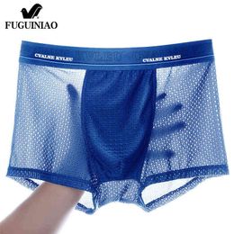 Male Boxer Panties Ice Silk Men's Underwear Boxers Breathable Man Boxer Underpants Comfortable Mesh U Convex Pouch Shorts L-4XL H1214