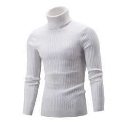 Men's Turtleneck Sweater Autumn Winter Solid Colour Casual Slim Fit Brand Simple Knitted Twist Pullovers 210918