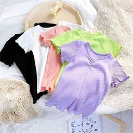 Summer Arrival Girls Fashion Candy Colour T Shirt Kids Korean Design Tops 210528