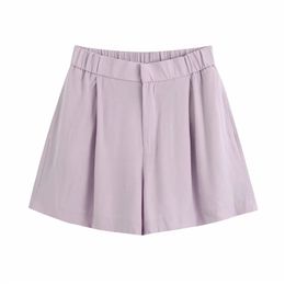 women summer casual purple high waist shorts fashion lady cotton wide leg short bottoms femme 210421