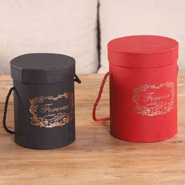round hat boxes with lids Canada - Wholesale Fower Bucket Flower Boxes With Lid Present Hat Box Cardboard Round Florist Gift Packaging Box Paper Bag Wedding Favors Y0305