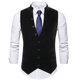 Solid Mens Waistcoat Formal Business Work Causal Slim Fit Vest For Men Retro Gentlemen Mens Suit Vests Velvet Wedding Gilet 210524