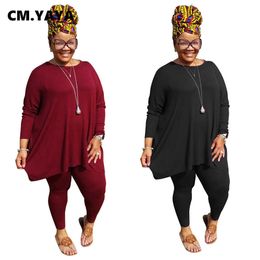 CM.YAYA Streetwear Plus Size L-5XL Sweatsuit Women's Set Tee Top Legging Pants Set Active Tracksuit Two Piece Fitness Outfit Set Y0625