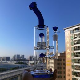 Glass Bong Hookah Double Dome 13.0 Inch Perc Wheel Philtre Blue Or Customised Colour With 14mm Bowl Birdcage Percolator Splash Guard Water Pipe