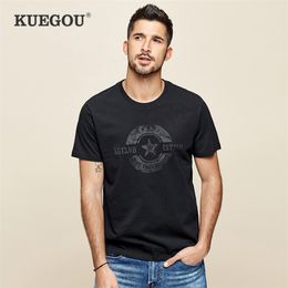 KUEGOU 100% Cotton Men's T-shirt Summer Fashion Print Tee White Short Sleeve Tshirt For Men High Quality Top Plus Size ZT-3351 210706