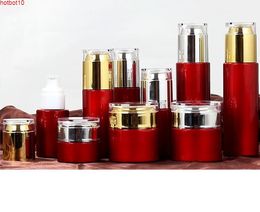 Red Glass Jar Cream Bottles Round Cosmetic Jars Face Spray Pump Bottle with Gold/Silver Acrylic Lid 20g/30g/50g SN736goods