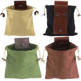 Leather Canvas Foraging Bag Fruit Vegetable Picking Bags Foldable Belt Storage Pouch Outdoor Camping Drawstring Pouch Portage Berry Nuts Pick Purses GT0ZCFV