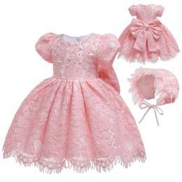 Toddler Girls Lace Dress with Big Bows for Baby Outfit +caps Lovely Hallowerd Xmas Infant Birthday Clothing 210529