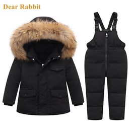Parka Real Fur Hooded Boy Baby Overalls Winter Down Jacket Warm Kids Coat Child Snowsuit Snow toddler girl Clothes Clothing Set 211027