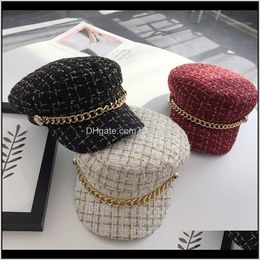 Hats Caps Hats, Scarves & Gloves Fashion Aessories Drop Delivery 2021 Autumn Winter Chain Wool For Women Female Flat Army Salior Hat Girl Lad