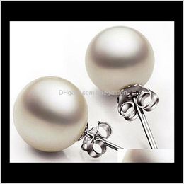 Jewellery 6Mm/8Mm/10Mm Pearl Stud 925 Sterling Sier Earrings For Wedding Party Beige Colour Bajck