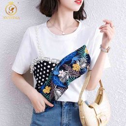 Fashion Summer Design Loose Korean Tops Chiffon Patchwork Ruffled T Shirts 210520