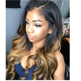 Honey Brown 1b27 Highlights lace front wig Brazilian virgin hair loose body wave ombre frontal wigs human hairs 150% diva1