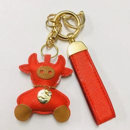 Fashion Keychain Decor PU Leather Cow Keychains for Women Bag Pendant Jewellery Trinket Men's Car Key Ring Key-chain