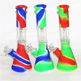 Hookahs Silicone Glass Water Bongs Colorful Pipes Heady Pipe Dab Rigs Bubbler Beaker recycler oil rigs with slide bowls and downstem